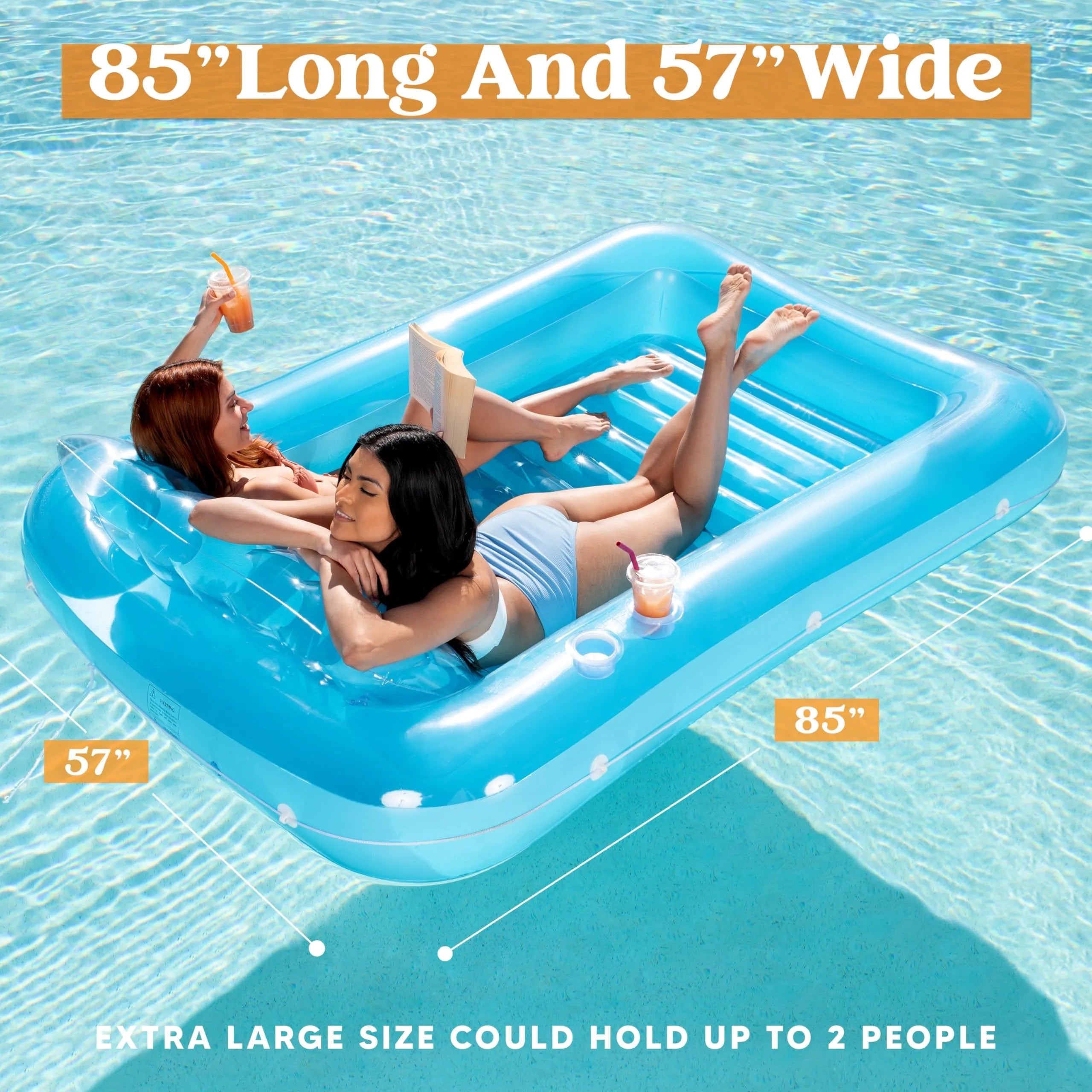 Sloosh-XL Inflatable Tanning Pool Lounge Float - 85x57 Inch Extra Large Sun Tan Tub for Adults