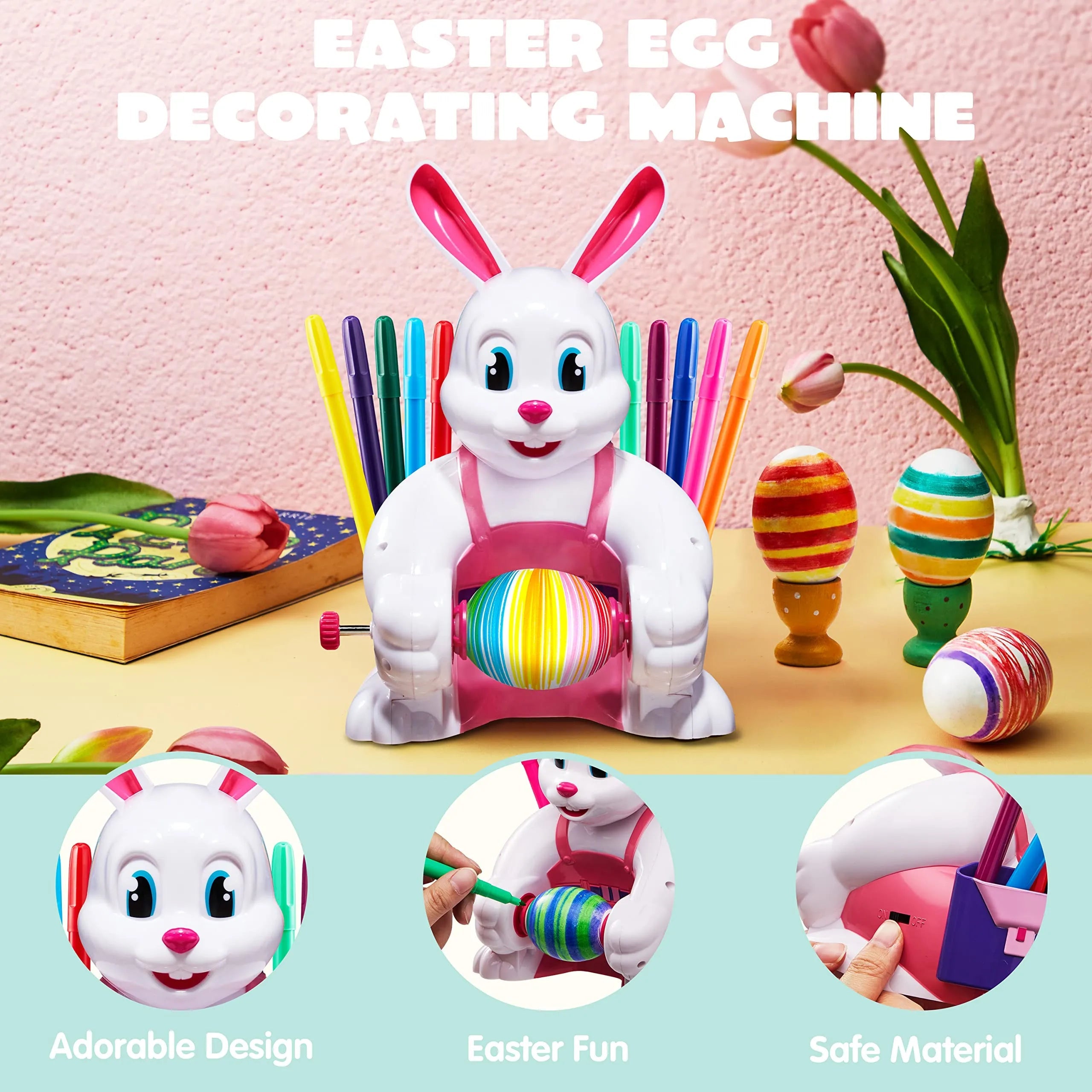 Pink Bunny Egg Whirler - Battery-Powered Spinner Decorating Machine