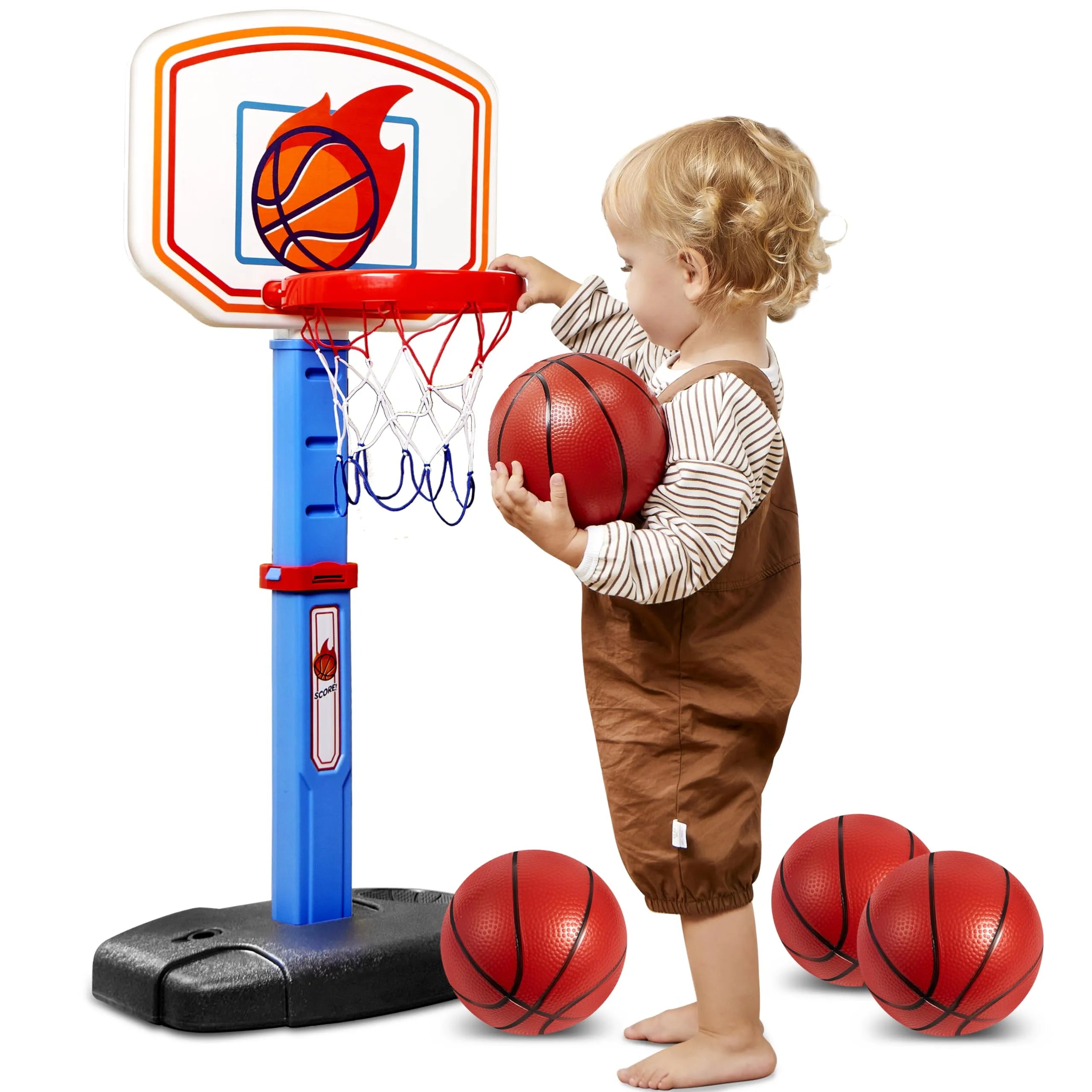 Toddler Basketball Arcade Game Set with Adjustable Goal and 4 Balls