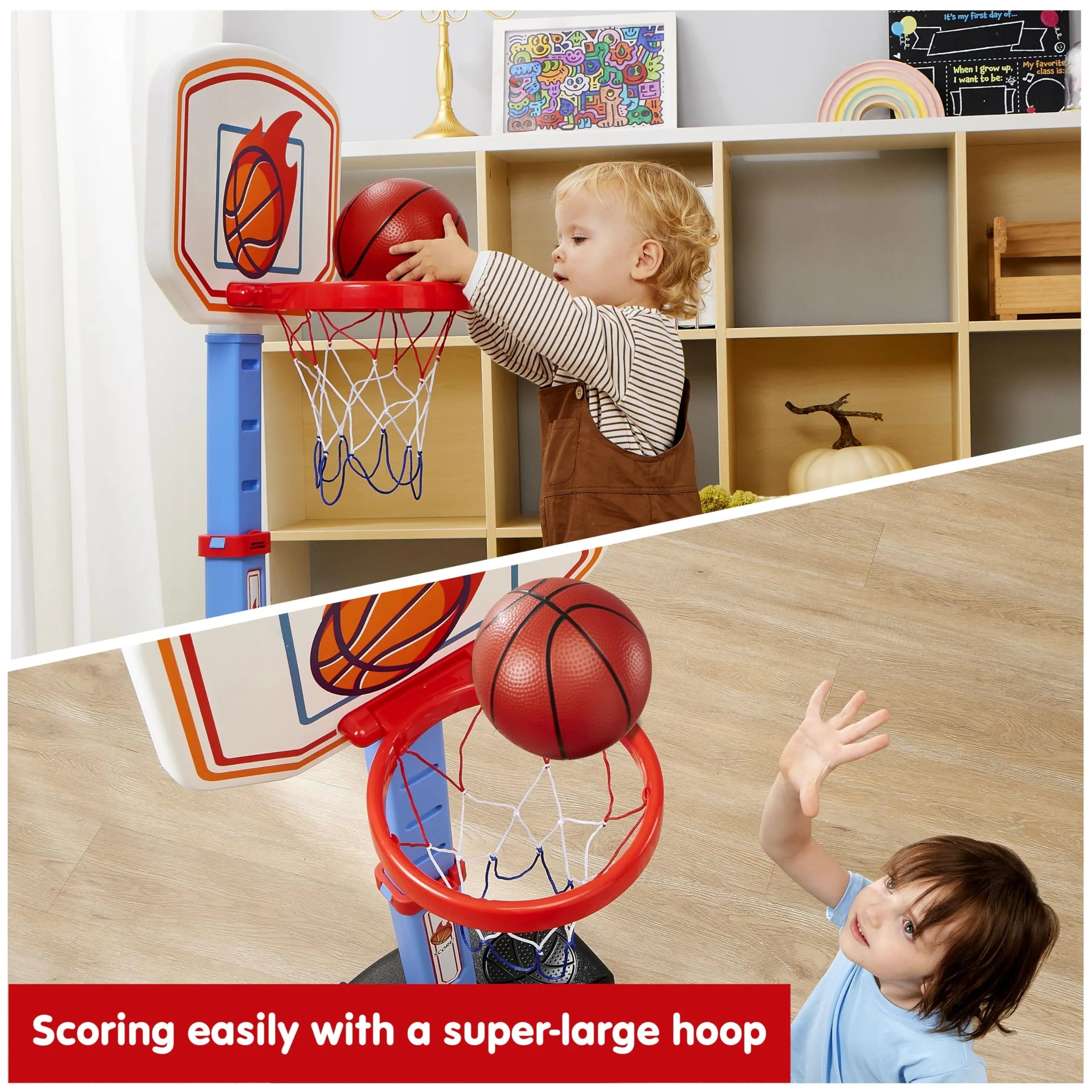 Toddler Basketball Arcade Game Set with Adjustable Goal and 4 Balls