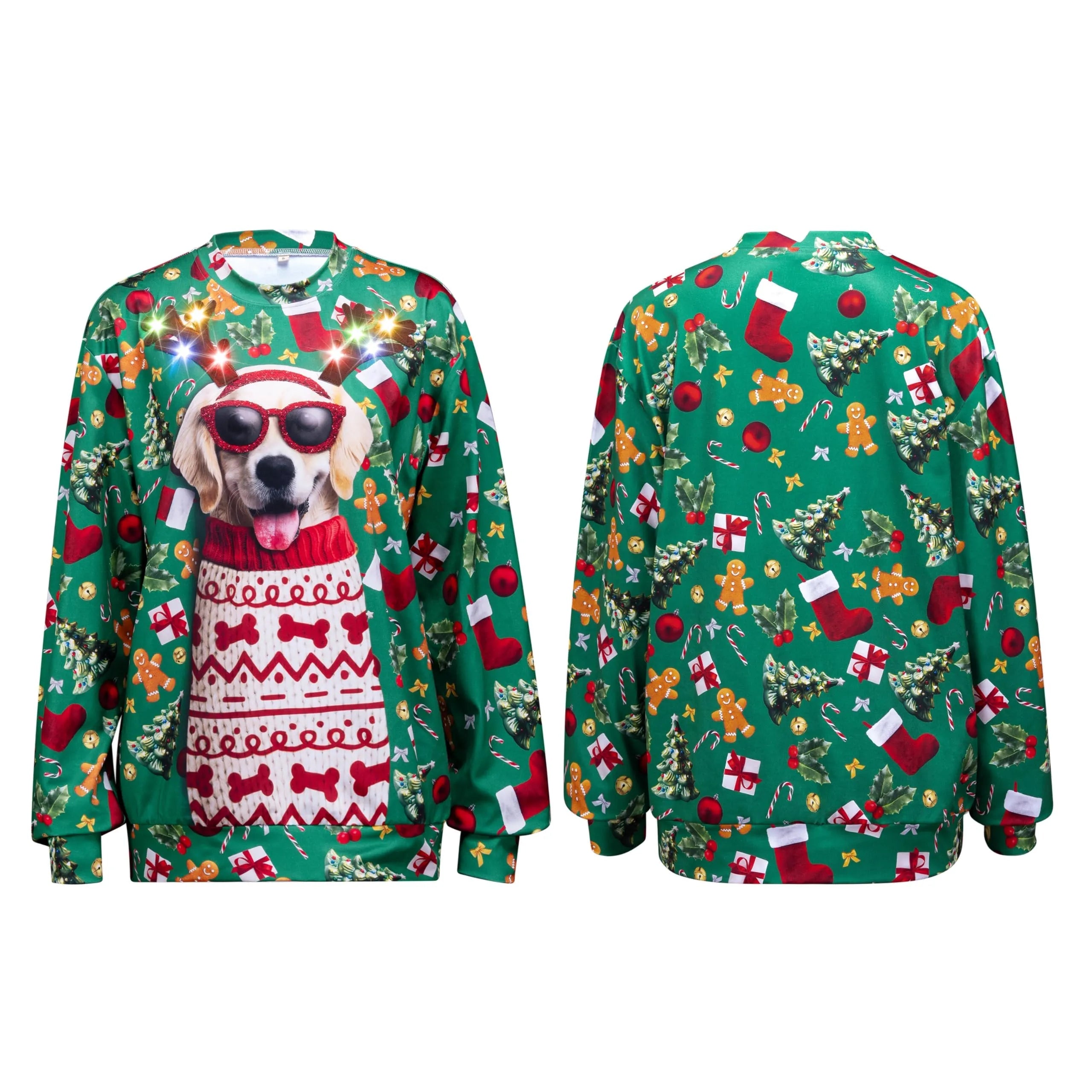 Unisex LED Light Up Reindeer Puppy Christmas Sweatshirt