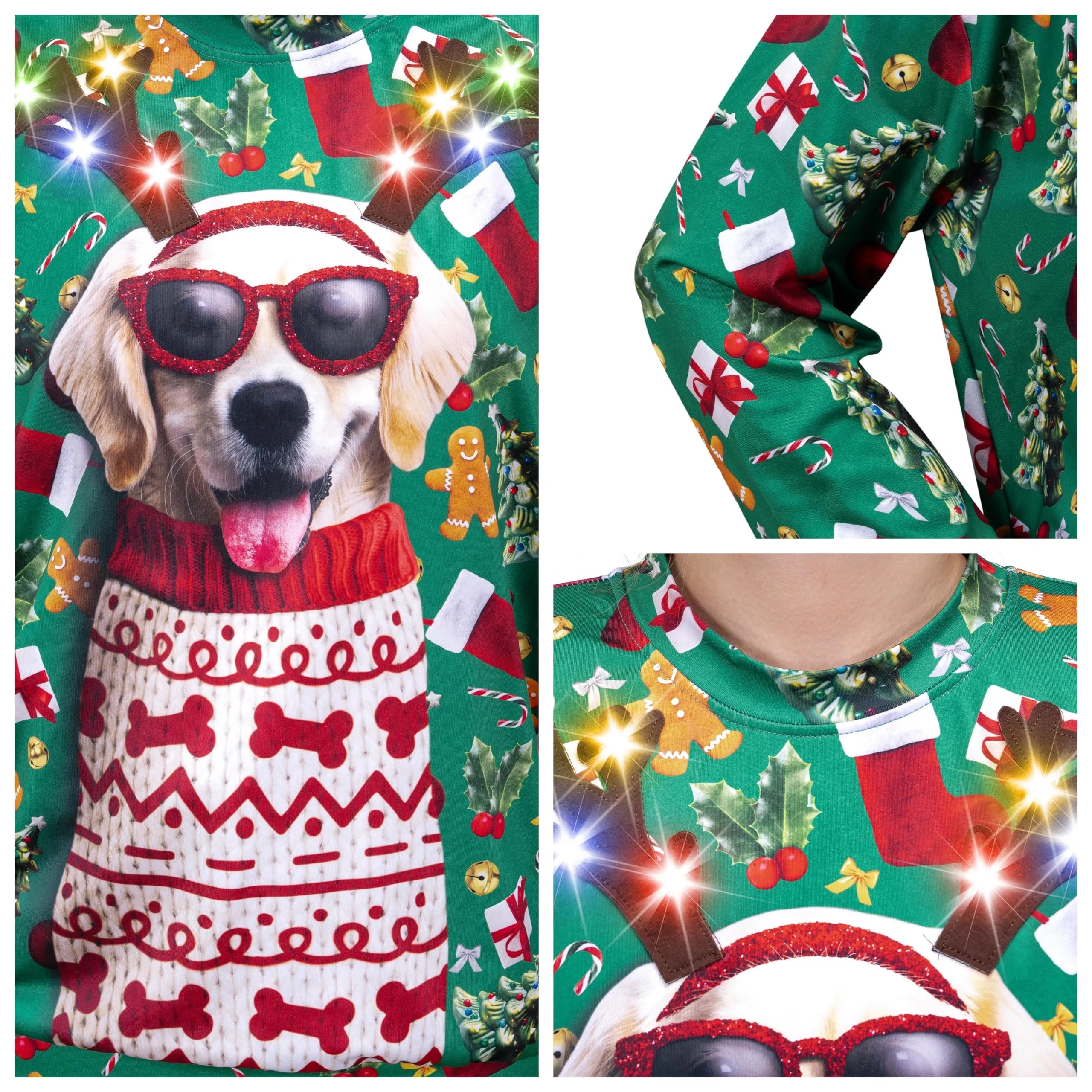 Unisex LED Light Up Reindeer Puppy Christmas Sweatshirt