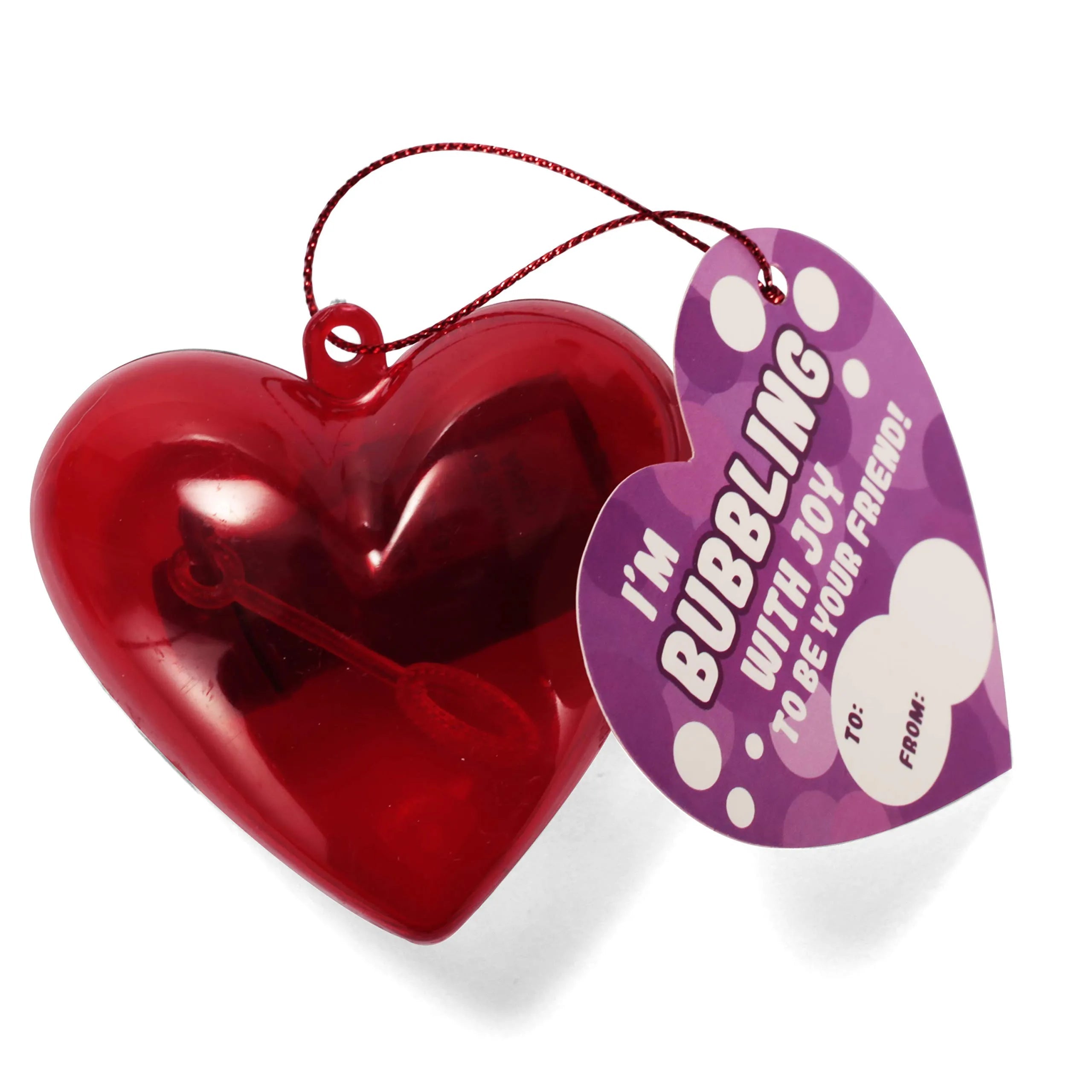 28-Pack Mini Heart Bubble Wands with Valentine's Day Cards for Kids Classroom Exchange Gifts