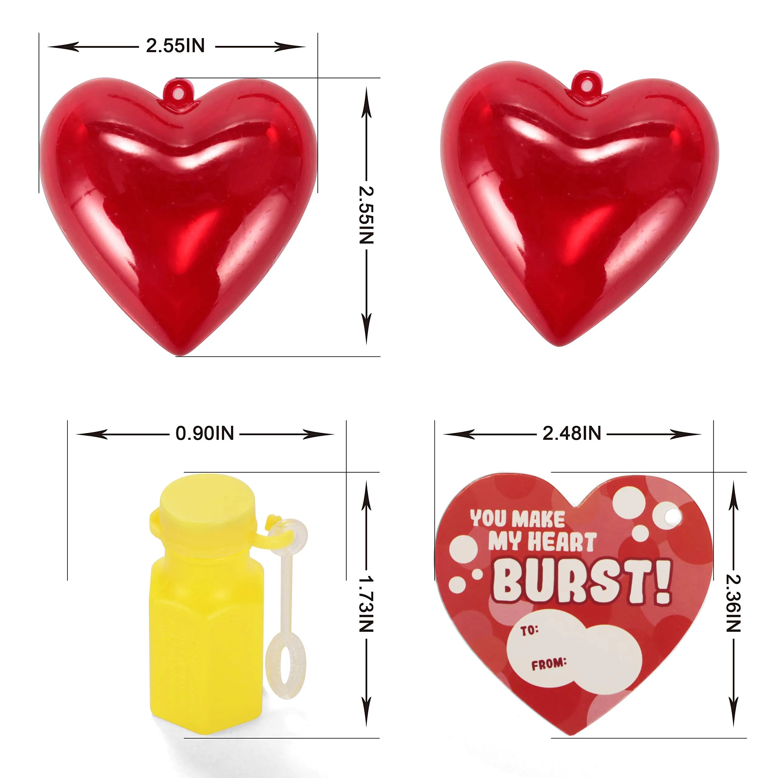 28-Pack Mini Heart Bubble Wands with Valentine's Day Cards for Kids Classroom Exchange Gifts