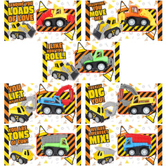 28-Piece Mini Construction Vehicle Toy Set with Valentine's Day Cards for Classroom Exchange