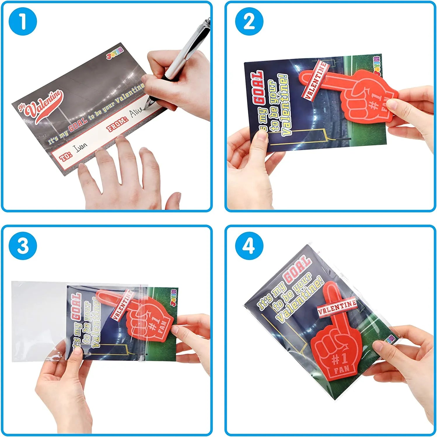 28 Foam Fingers with Valentine's Day Cards for Classroom Exchange