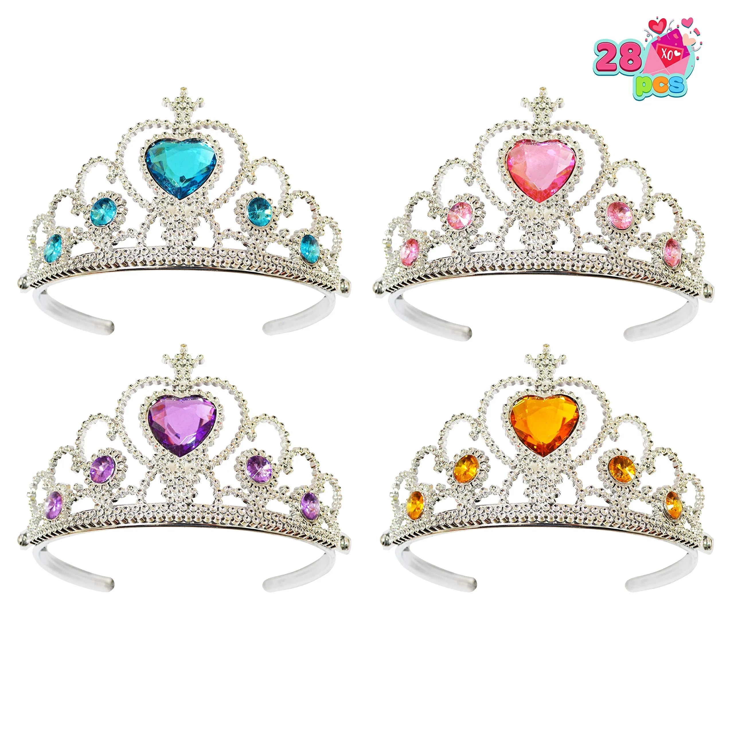 28Pcs Kids Valentines Cards with Princess Headband Crowns
