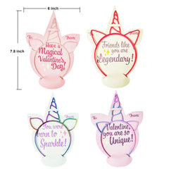 16 Pcs Kids Valentine's Cards with Unicorn Headbands - Classroom Exchange Gifts