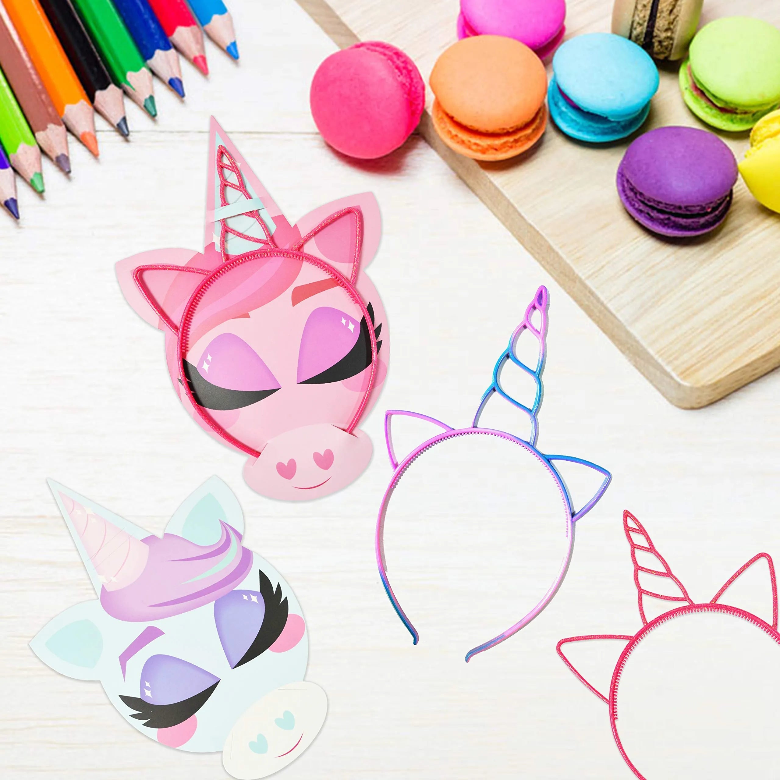 16 Pcs Kids Valentine's Cards with Unicorn Headbands - Classroom Exchange Gifts