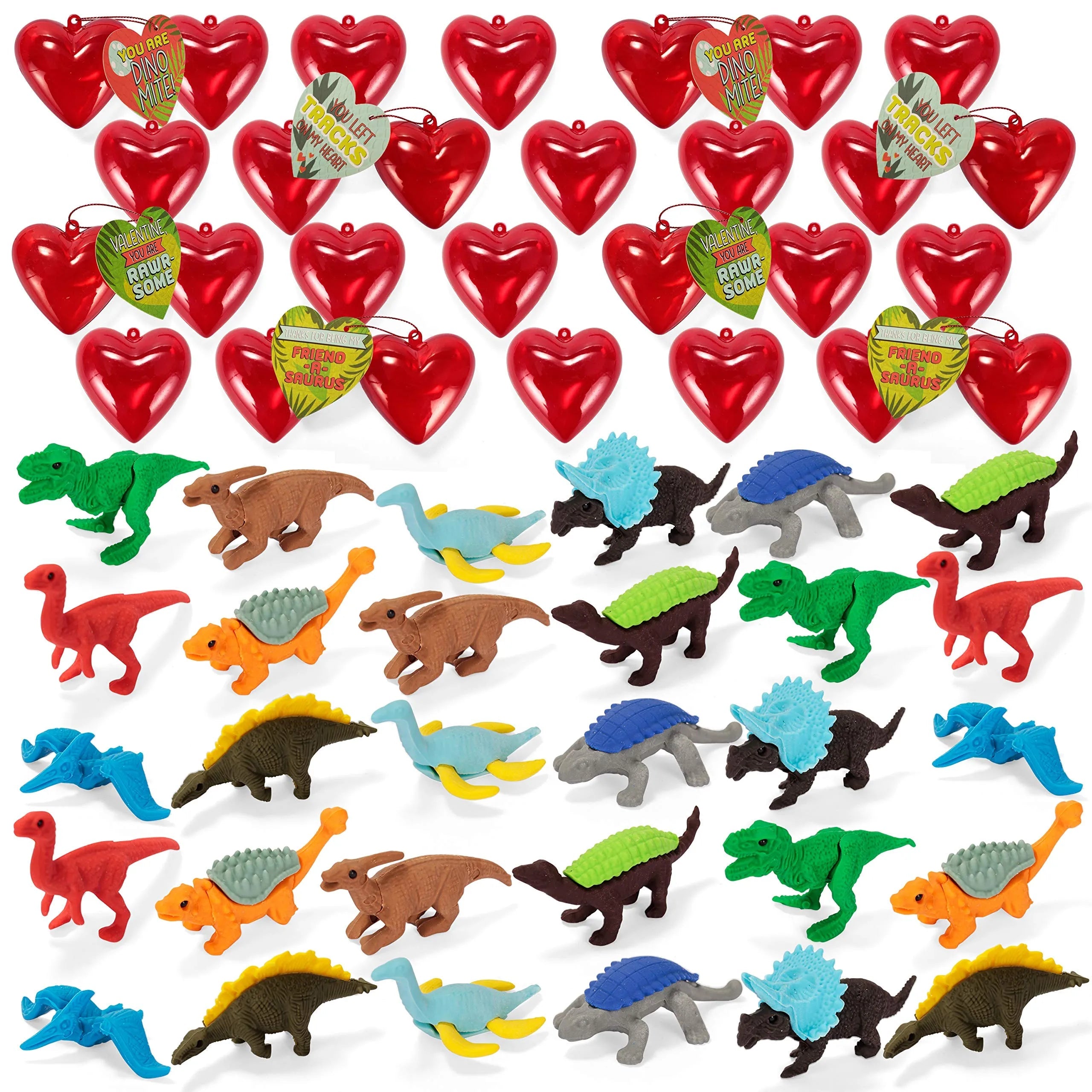 30-Piece Dinosaur Eraser Set with Valentine's Day Cards for Kids Classroom Exchange Gifts