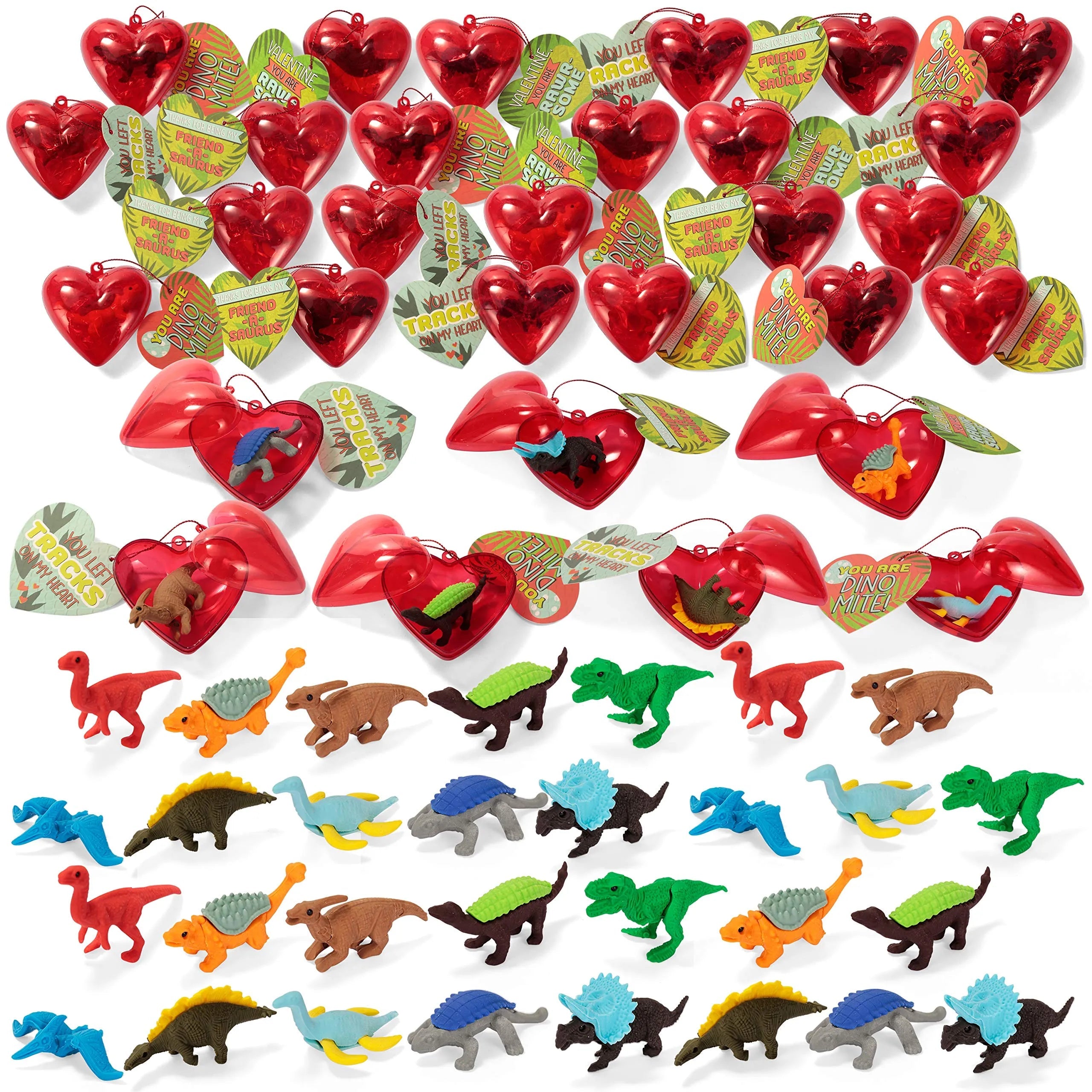 30-Piece Dinosaur Eraser Set with Valentine's Day Cards for Kids Classroom Exchange Gifts