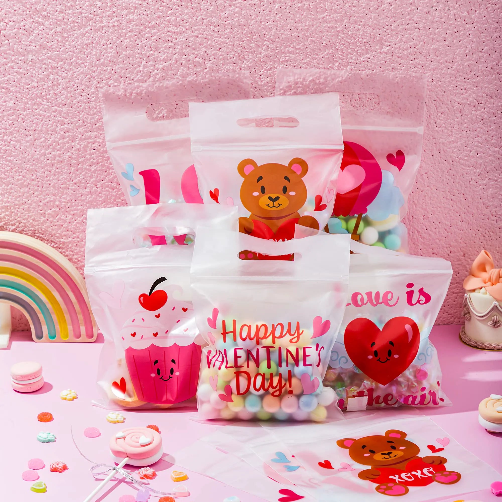 36 Valentine's Day Cellophane Gift Bags - 6 Designs for Candy, Cookies & Kids Party Favors