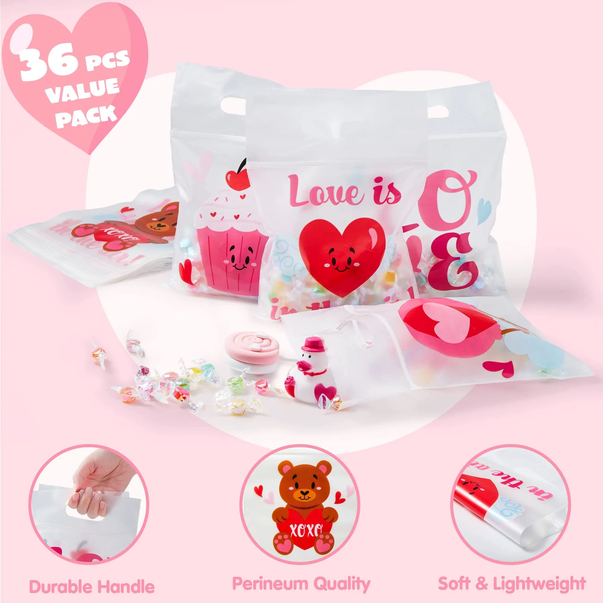 Valentine's Day Cellophane Gift Bags - 36 Pcs with 6 Themed Designs