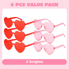 6-Pack Valentine's Day Heart-Shaped Rimless Sunglasses
