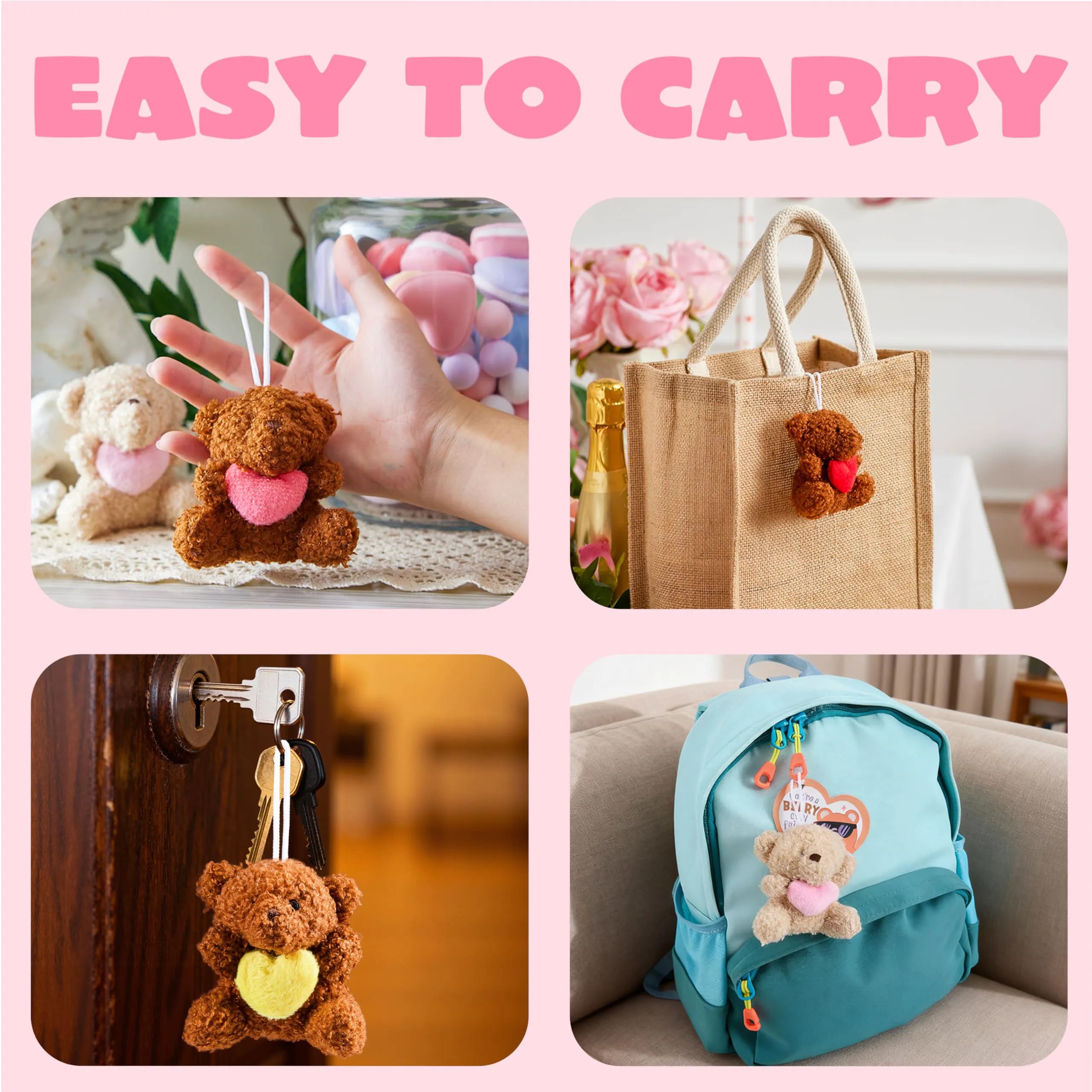 Valentine's Day Party Favors Bulk 24 Pack - Plush Teddy Bears Holding Hearts with Cards