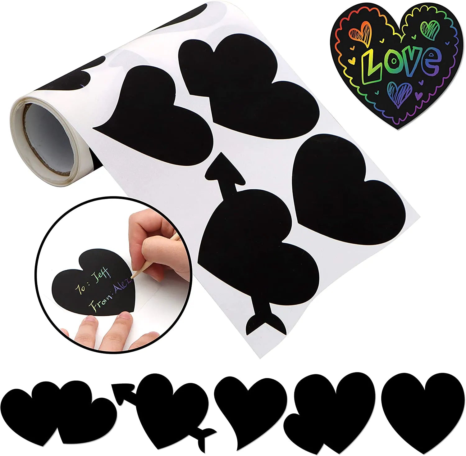 Valentine's Day Heart-Shaped Scratch Sticker Roll Gift Cards