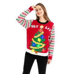 Women's LED Light Up Get Lit Christmas Tree Ugly Christmas Sweater