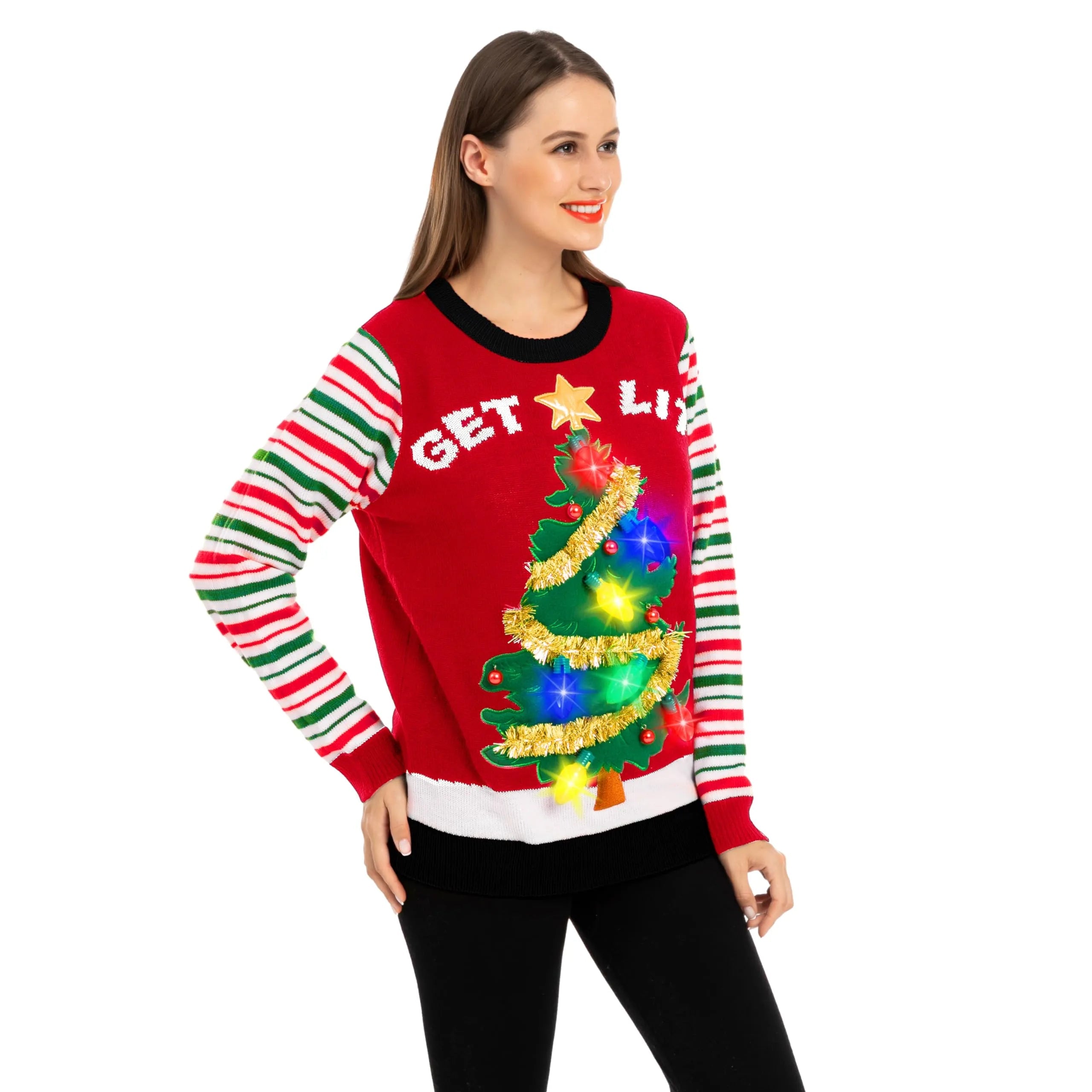 Women's LED Light Up Get Lit Christmas Tree Ugly Christmas Sweater