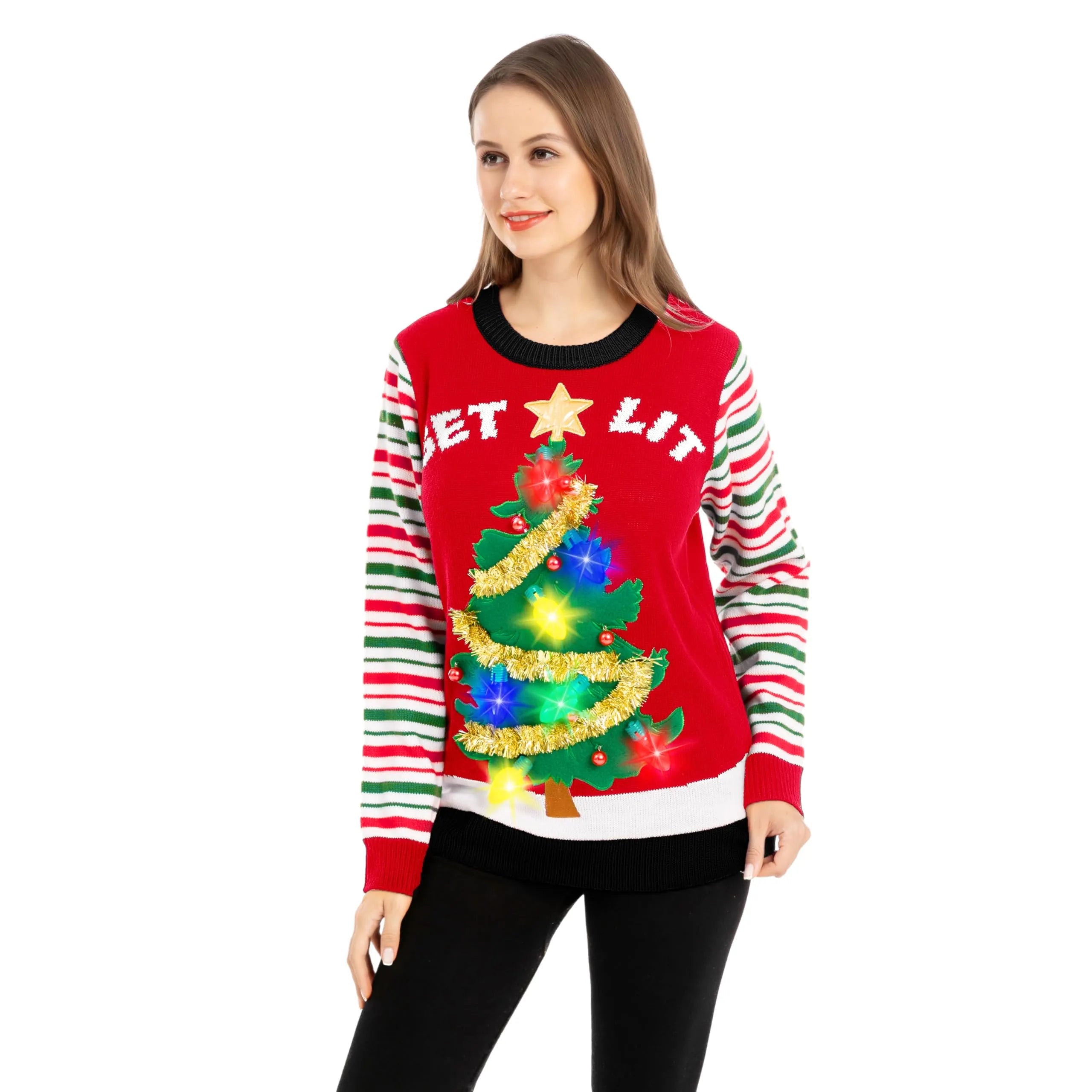 Women's LED Light Up Get Lit Christmas Tree Ugly Christmas Sweater