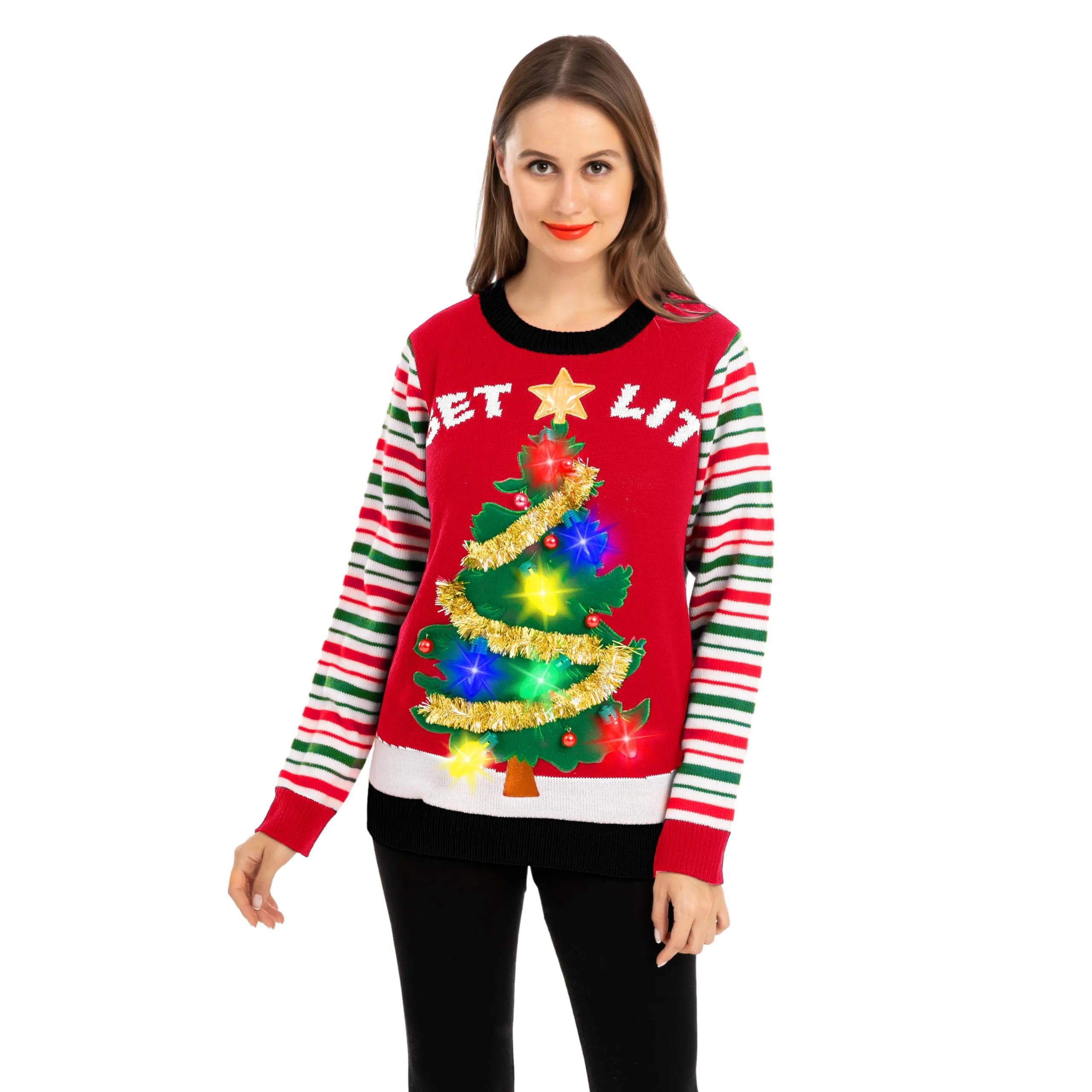 Women's LED Light Up Get Lit Christmas Tree Ugly Christmas Sweater