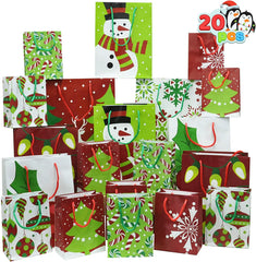 20 Christmas Goody Gift Bags with Handles, Assorted Sizes