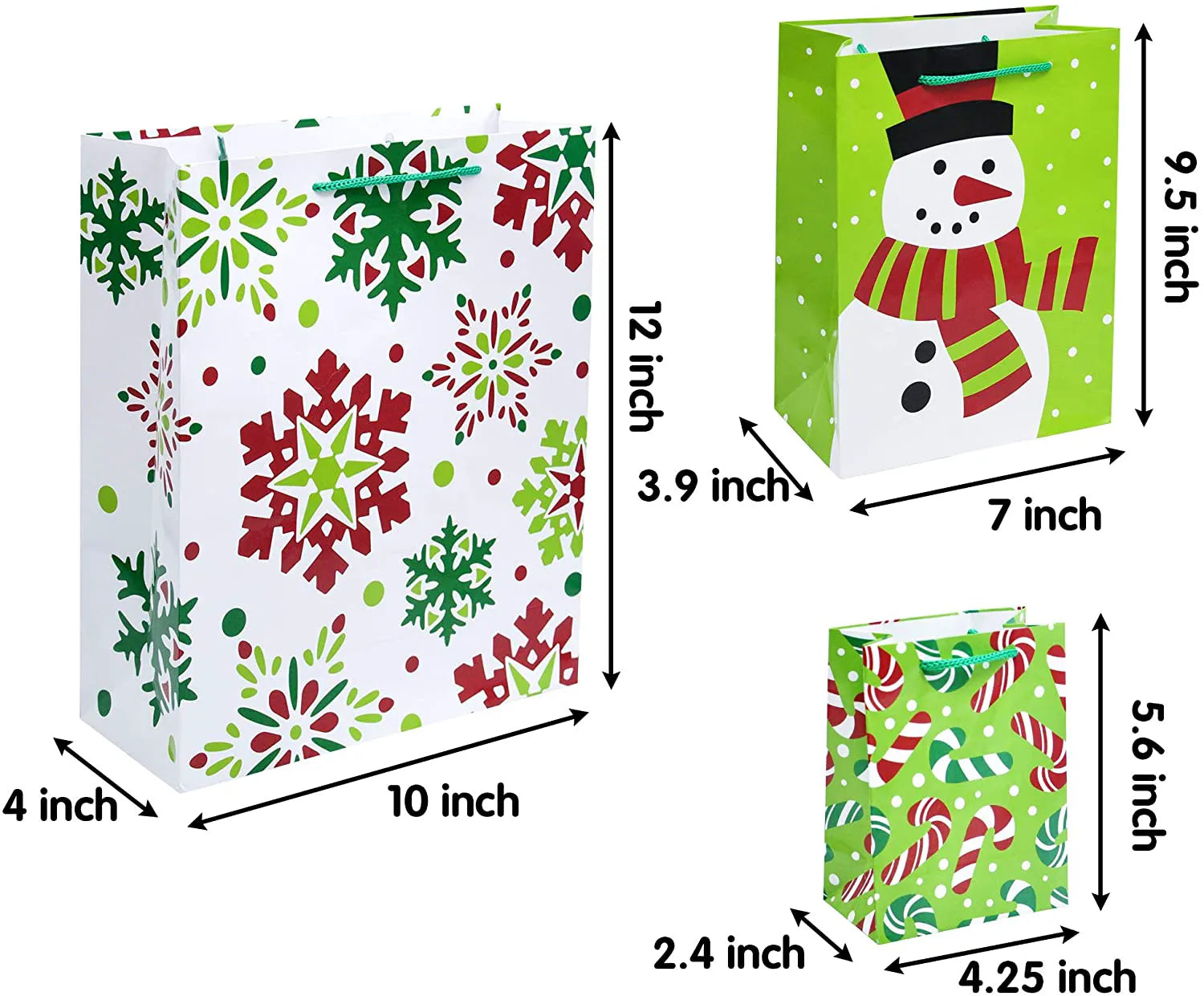 20 Christmas Goody Gift Bags with Handles, Assorted Sizes