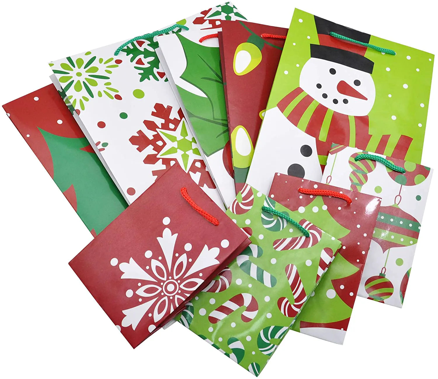 20 Christmas Goody Gift Bags with Handles, Assorted Sizes