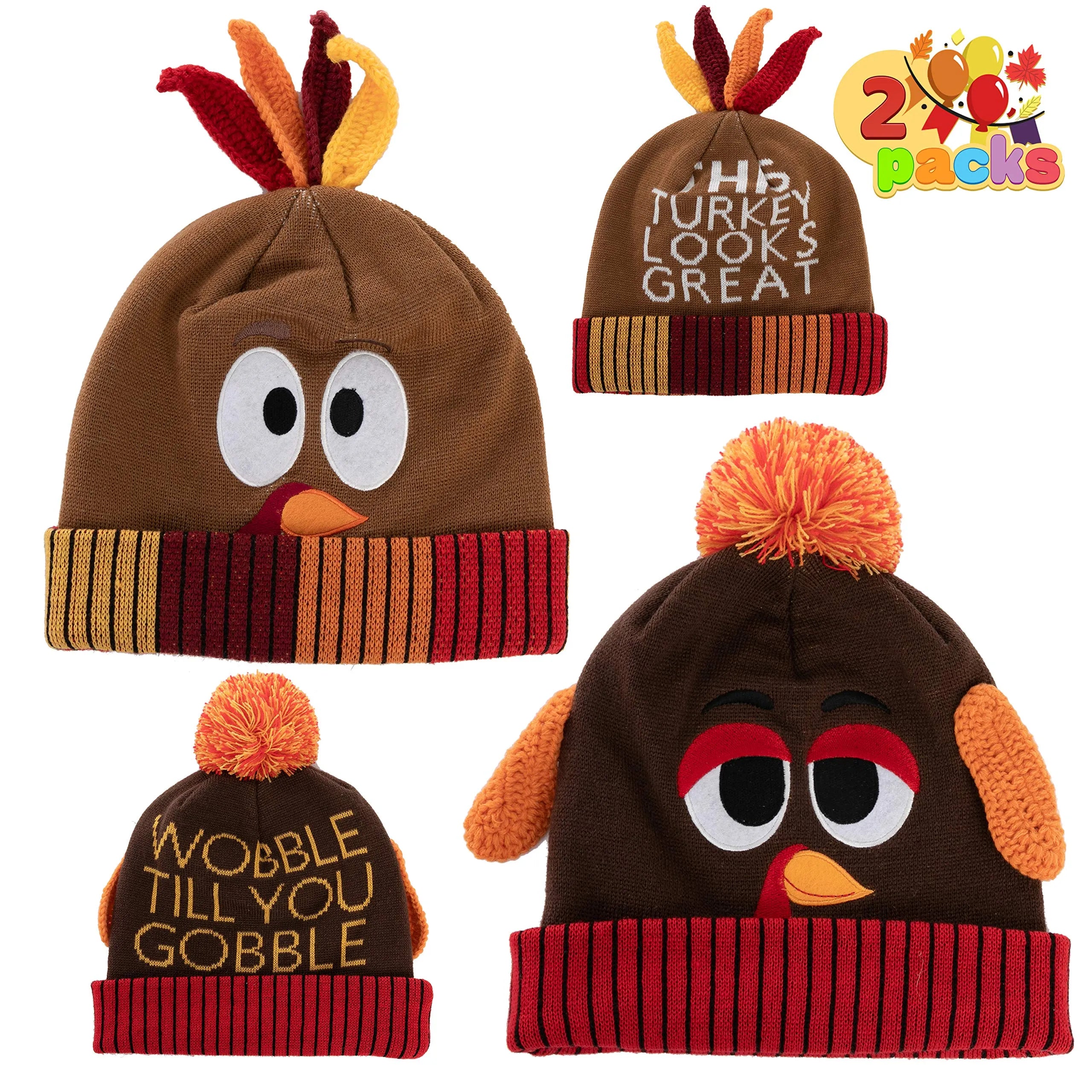 2-Piece Thanksgiving Pom-Pom Beanie Hats