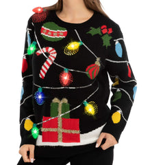 Women's String Lights Ugly Sweater with Light Bulbs