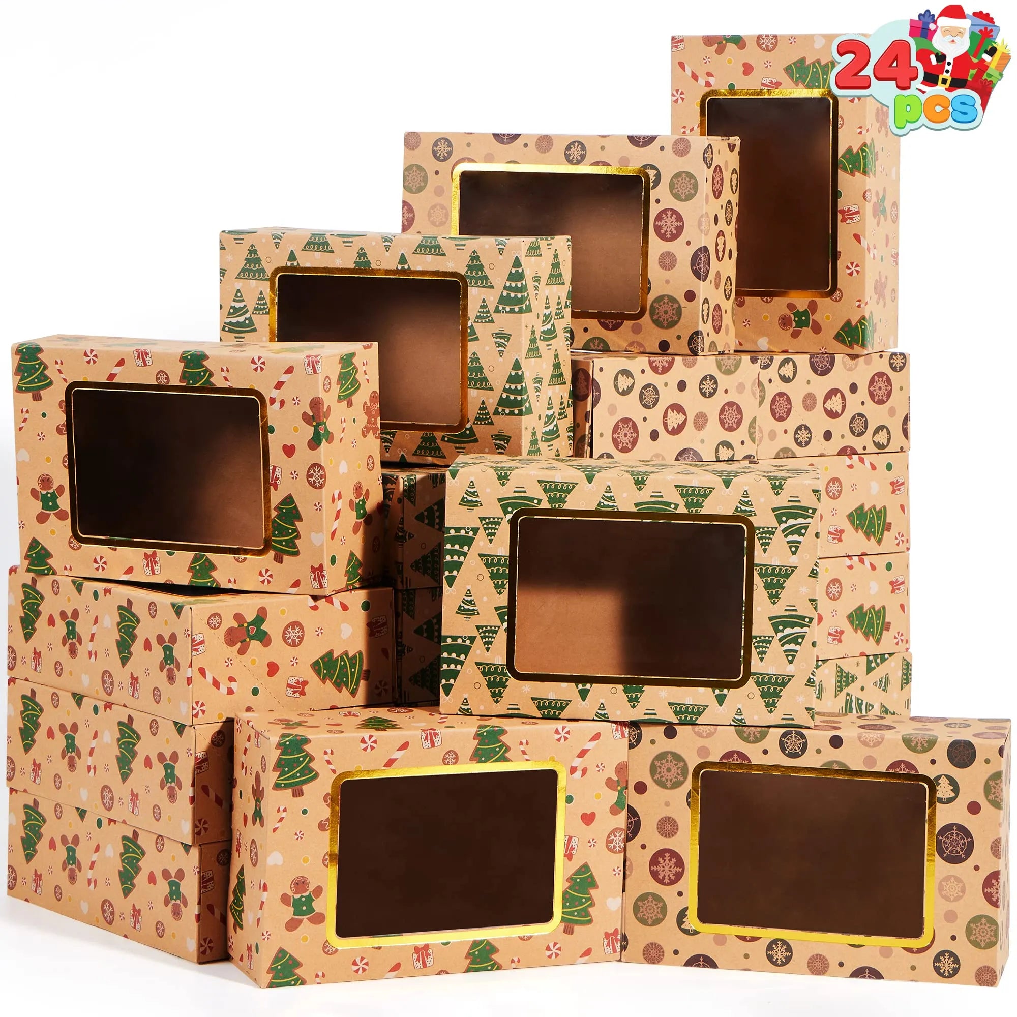 Christmas Foil Cookie Kraft Pattern Gift Box, 24 Count