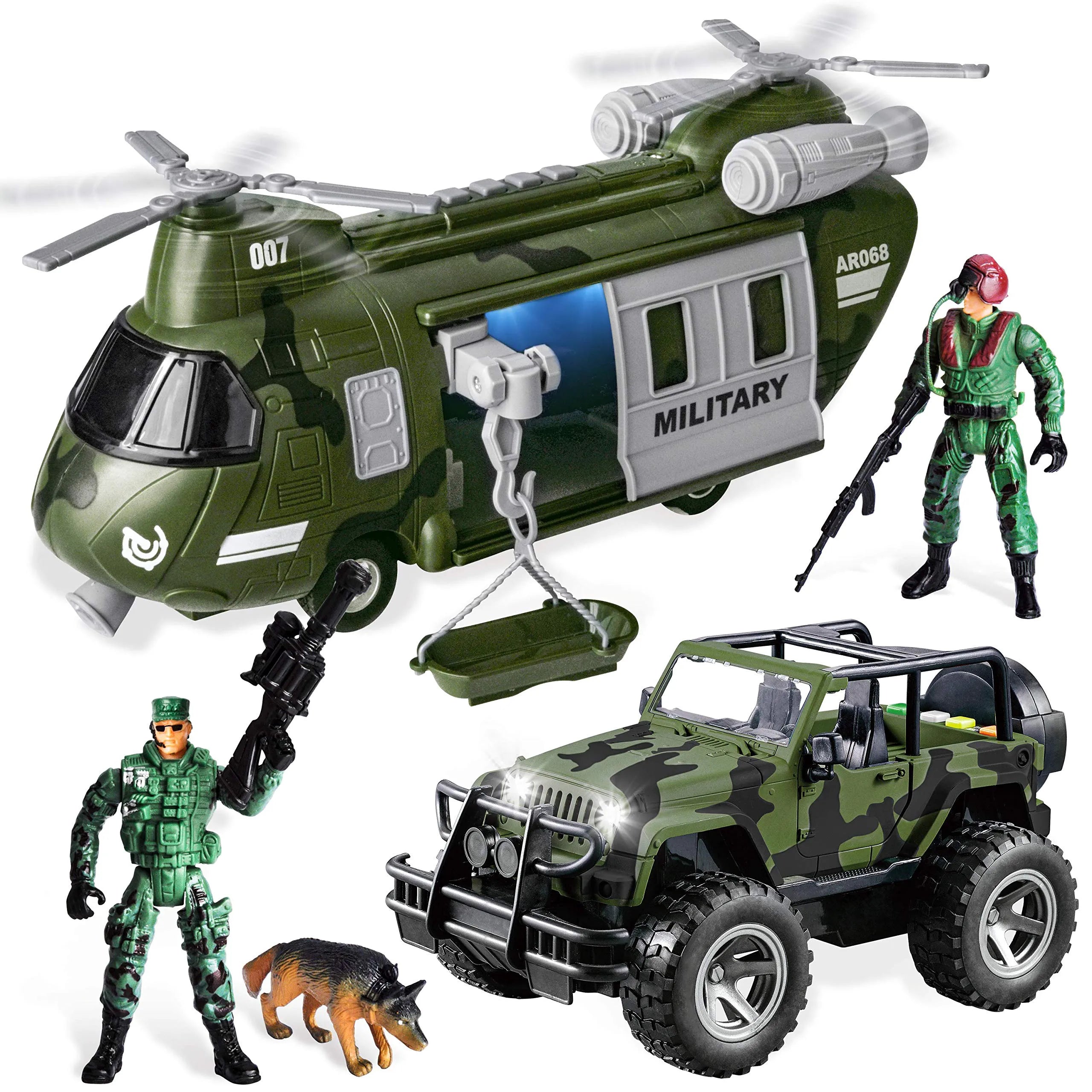Friction Powered Helicopter & Military Truck Set