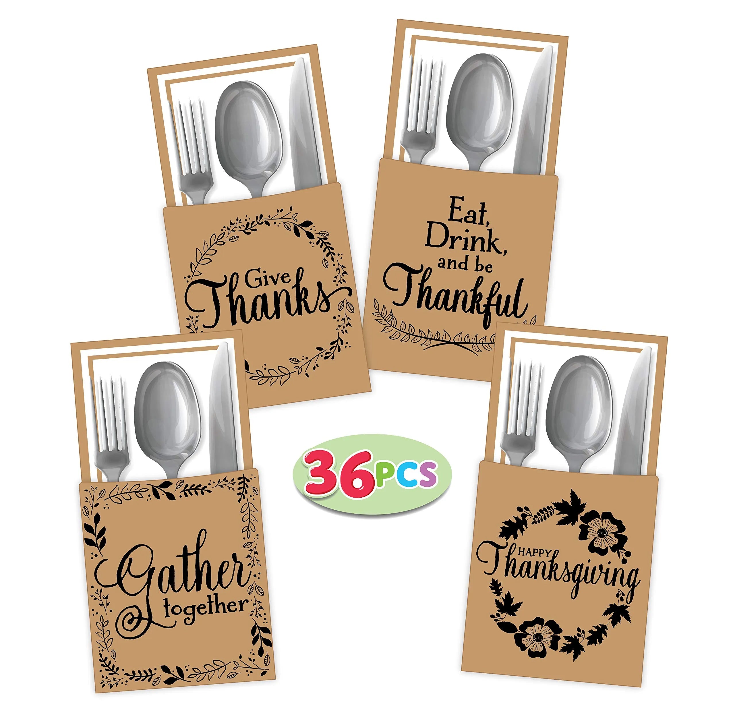 Thanksgiving Turkey Cutlery Decorative Utensil Holder, 36 Pieces