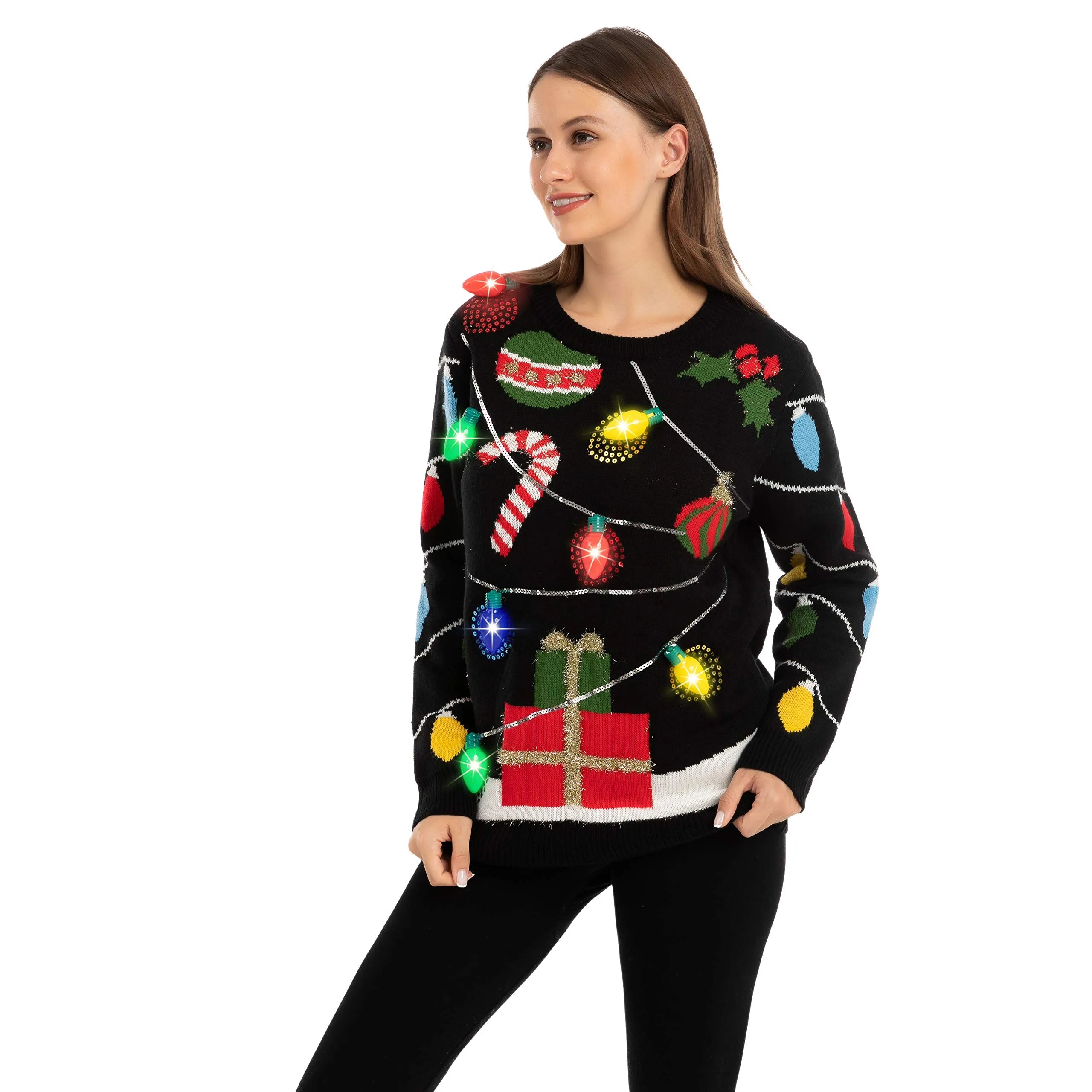 Women's String Lights Ugly Sweater with Light Bulbs