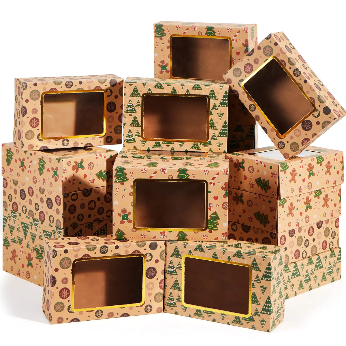 Christmas Foil Cookie Kraft Pattern Gift Box, 24 Count