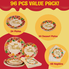 Thanksgiving Paper Plates and Napkins Set for 24 Guests