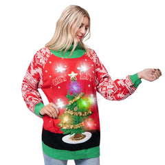 Adult Christmas Tree Long Sweater with Light Bulbs