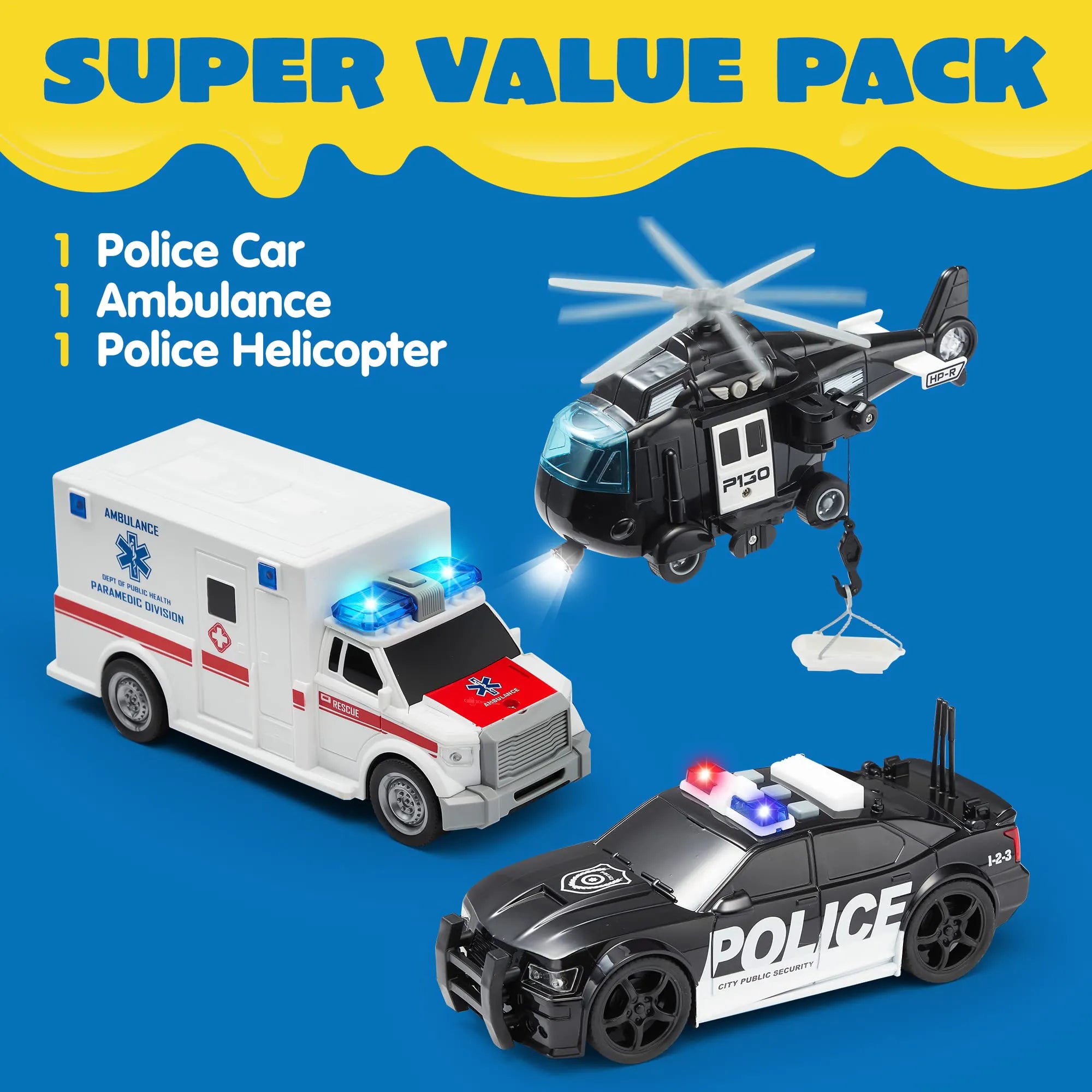 3-Piece City Hero Police Vehicle Toy Set