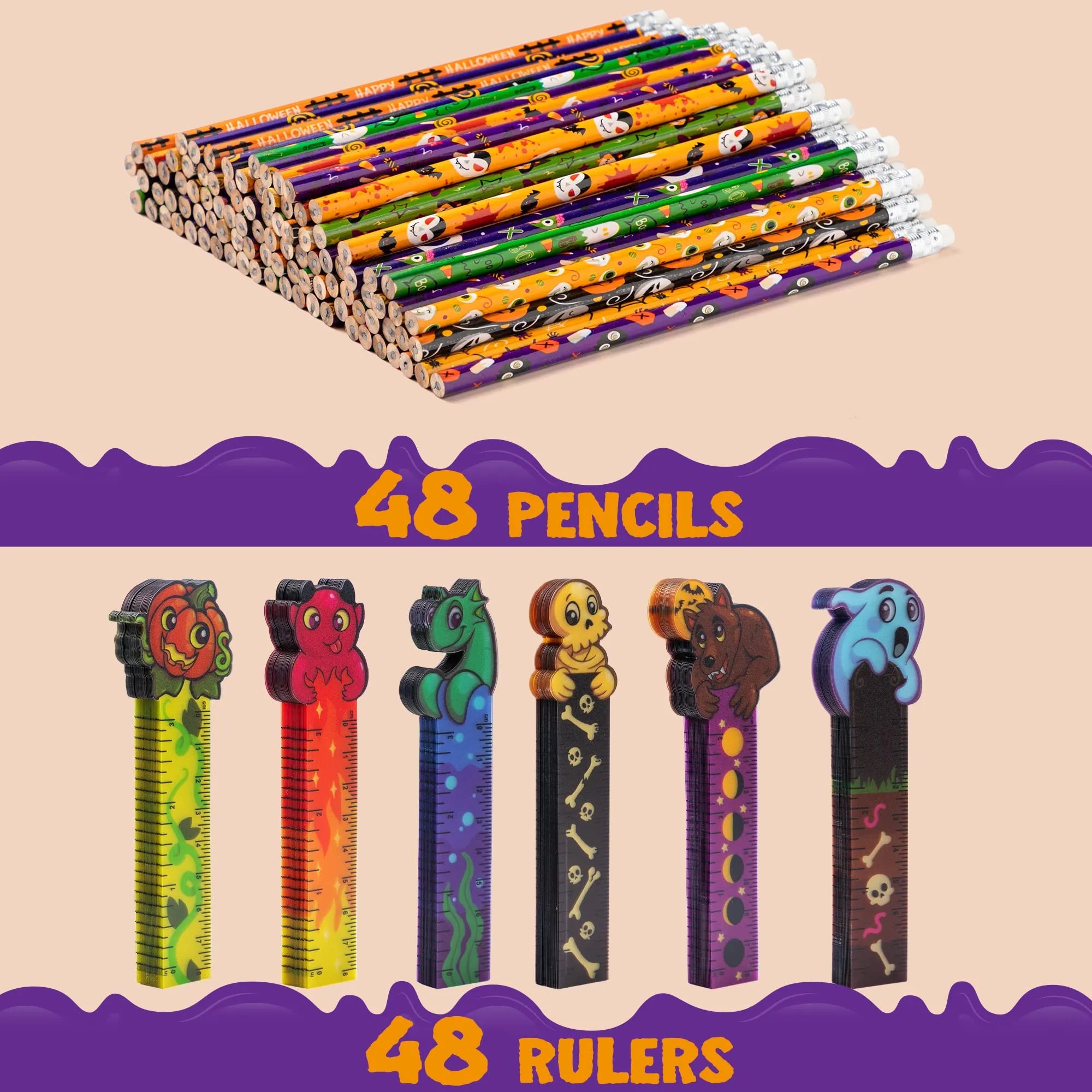 Halloween Pencil & Ruler Set - 96 Pieces