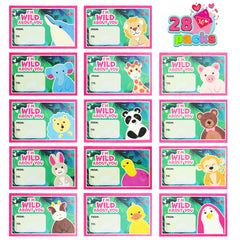 28Pcs Kids Valentine's Cards with Animal Erasers - Classroom Exchange Gifts