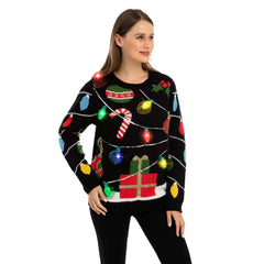 Women's String Lights Ugly Sweater with Light Bulbs