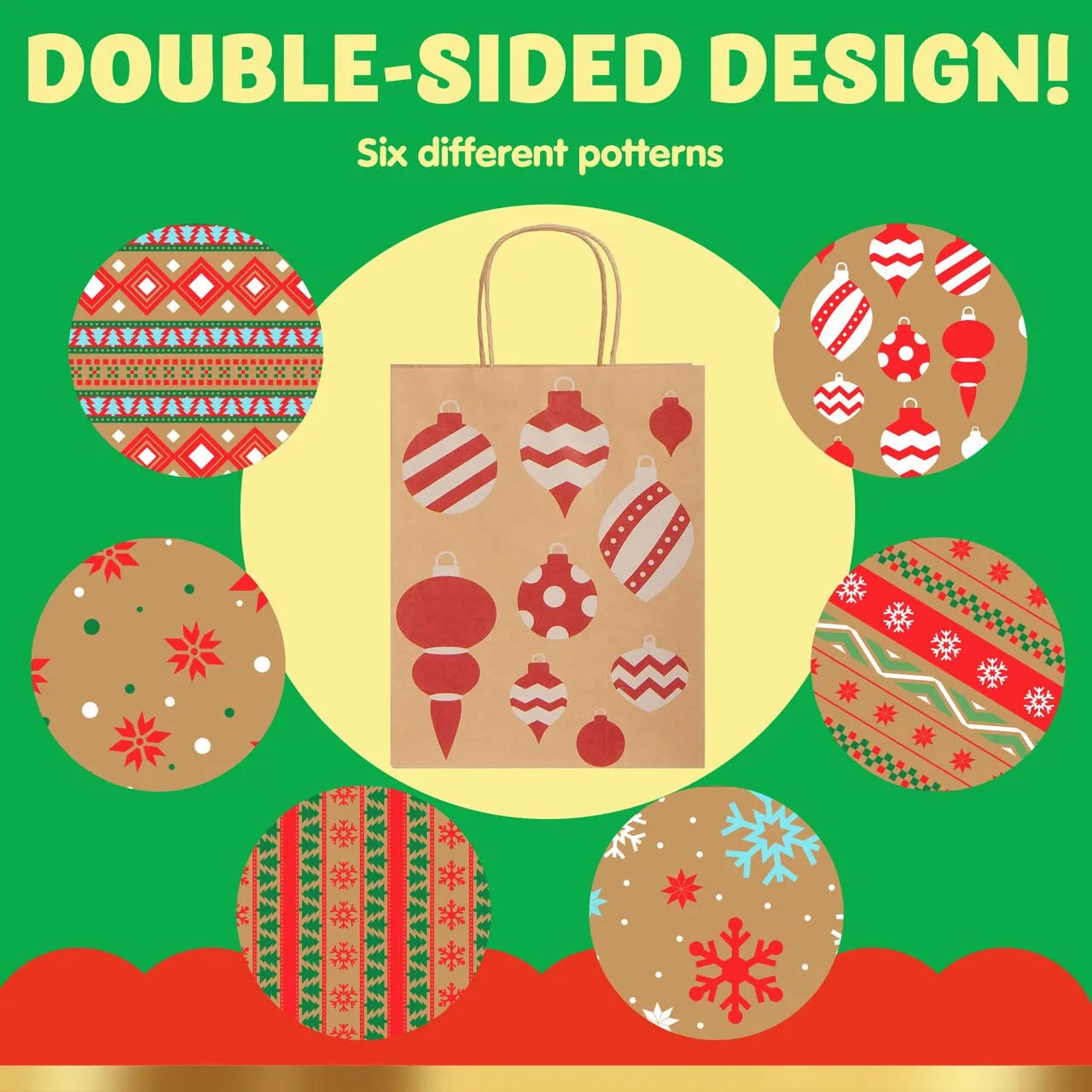 24 Pack Christmas Kraft Gift Bags with Assorted Holiday Prints