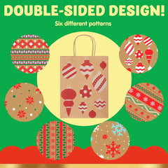 24 Pack Christmas Kraft Gift Bags with Assorted Holiday Prints