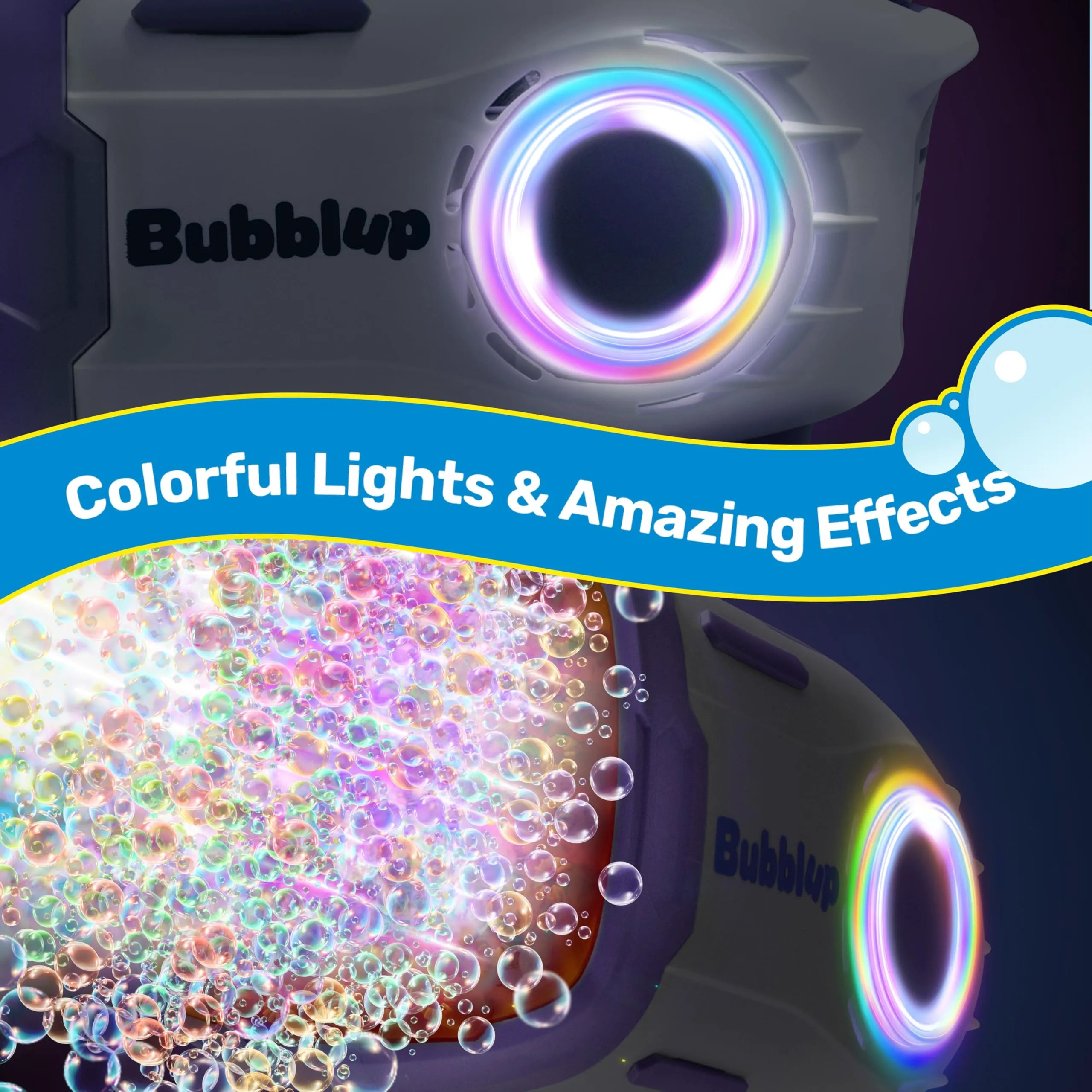 Play-Act 69 Holes Bubble Machine Guns Toys, Bazooka Rocket Shape Bubble Gun for Kids Adults, Colored Lights Blaster Blower with Solution,purple