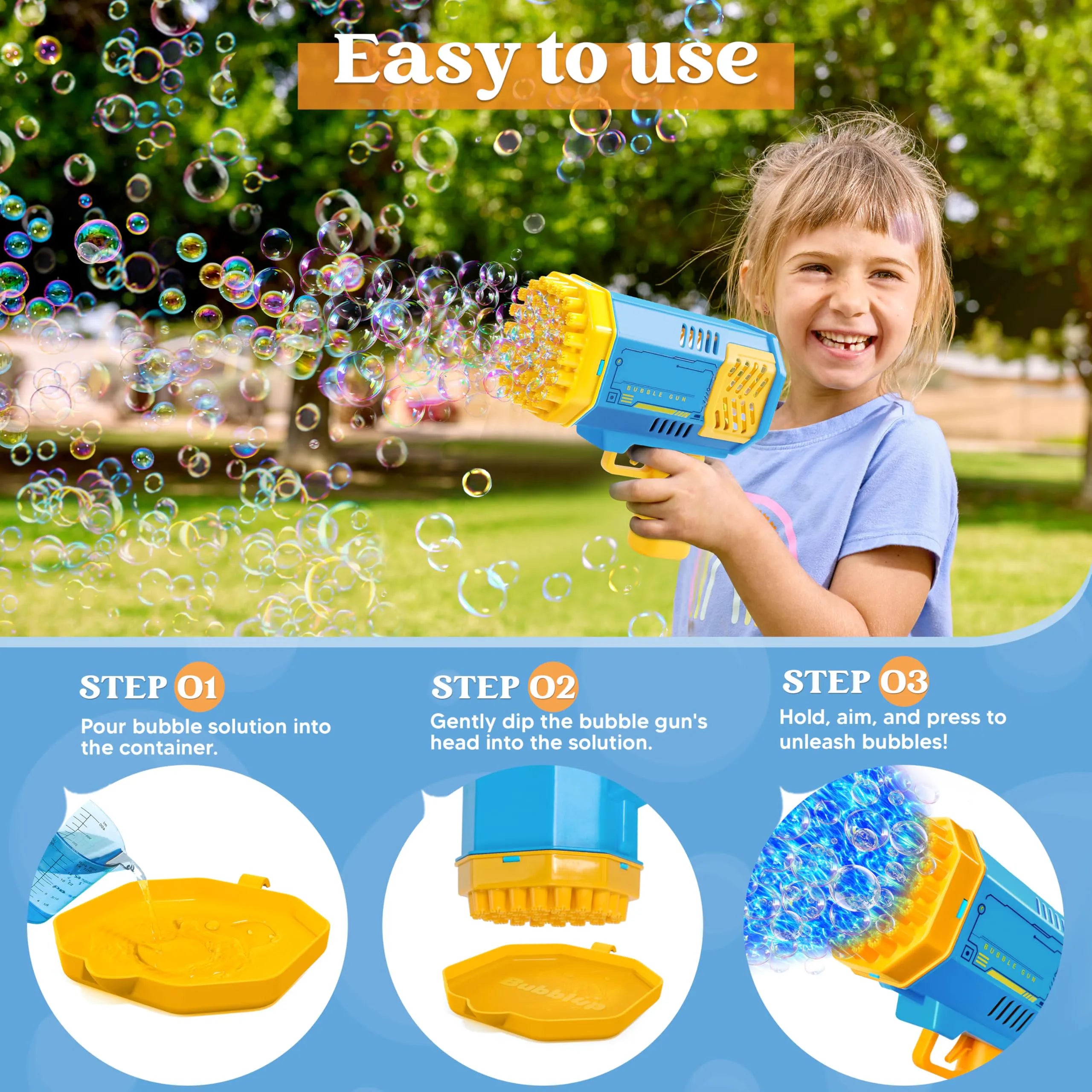 Sloosh 2-Pack Bubble Machine - Bazooka Rocket Shape Bubble Gun Toy for Kids Ages 4-8, Adults, Party Favors, Summer, Wedding, Easter