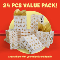 24Pcs Christmas Foil Gold Gift Bags