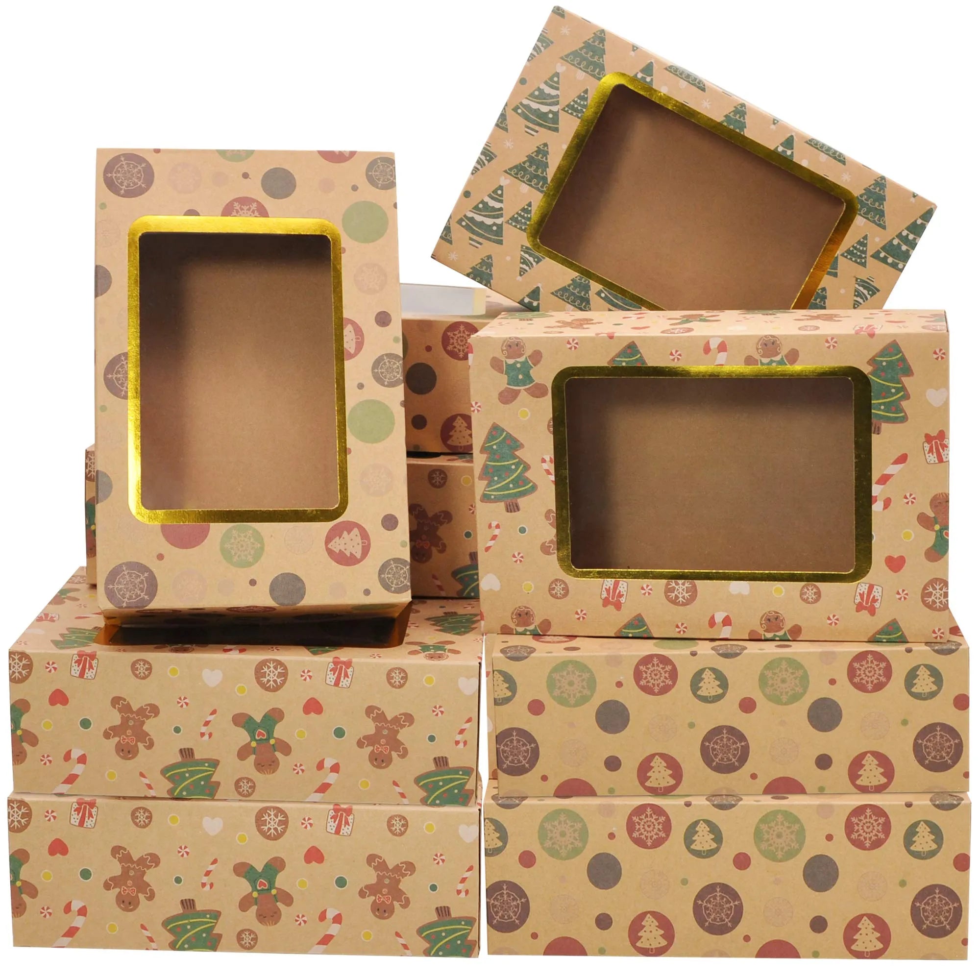 Christmas Foil Cookie Kraft Pattern Gift Box, 24 Count
