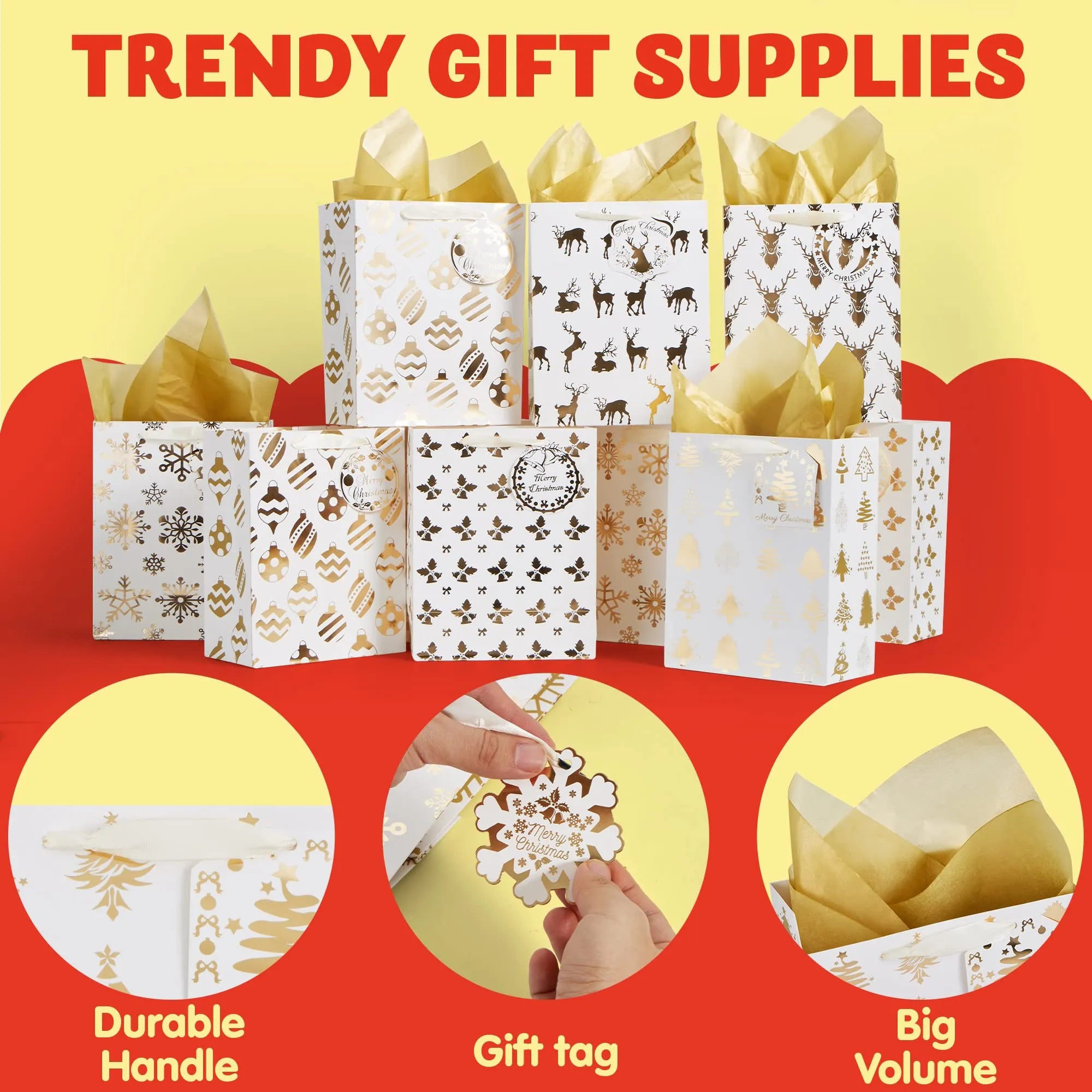 24Pcs Christmas Foil Gold Gift Bags