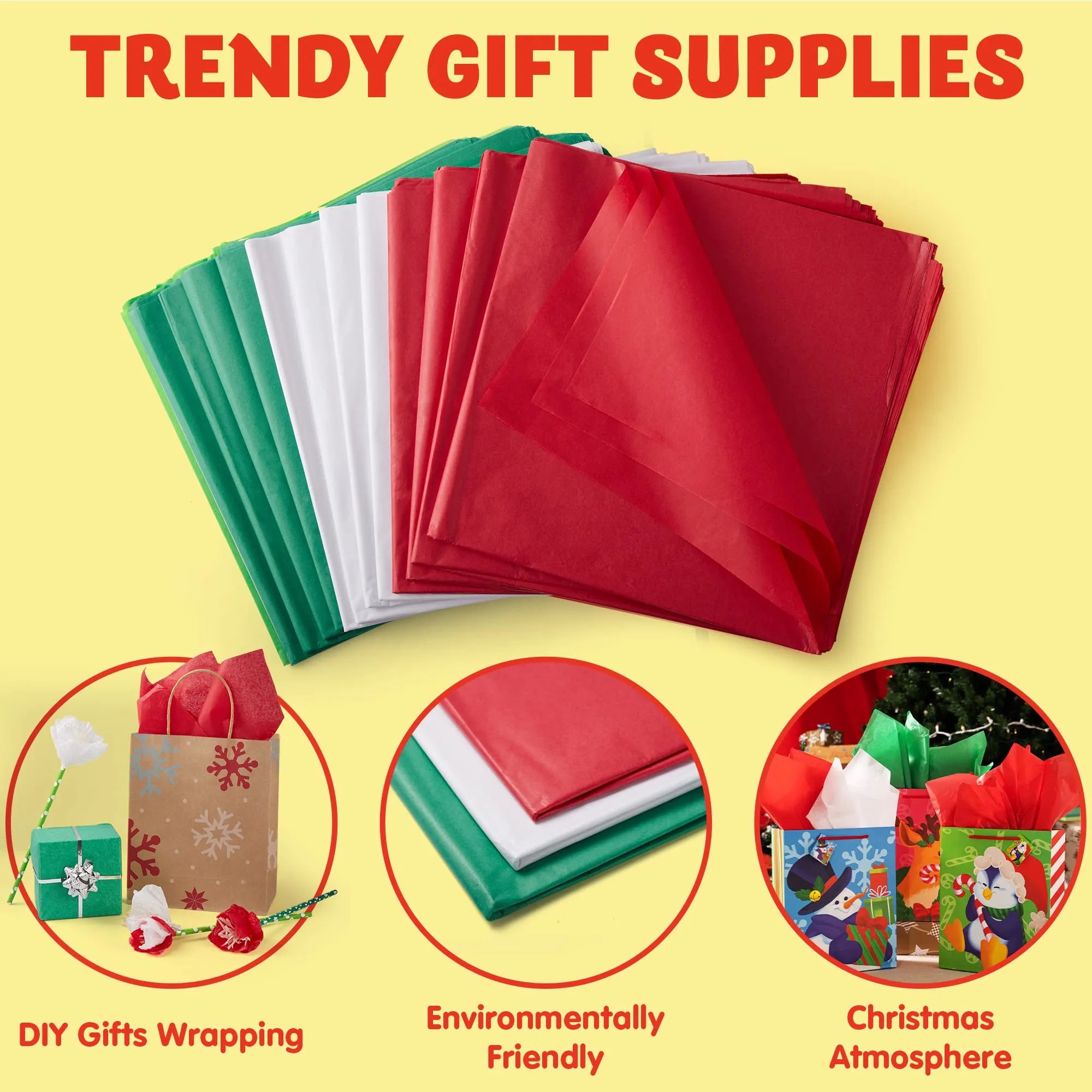 72 Sheets 20x20 Inch Christmas Tissue Paper Assortment (Red, Green & White)