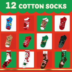 12 Days of Socks Advent Calendar - 12 Pairs (Santa, Snowman, Reindeer, Gingerbread Man)