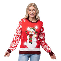 Adult Snowman Ugly Christmas Sweater with Light Up Bulbs